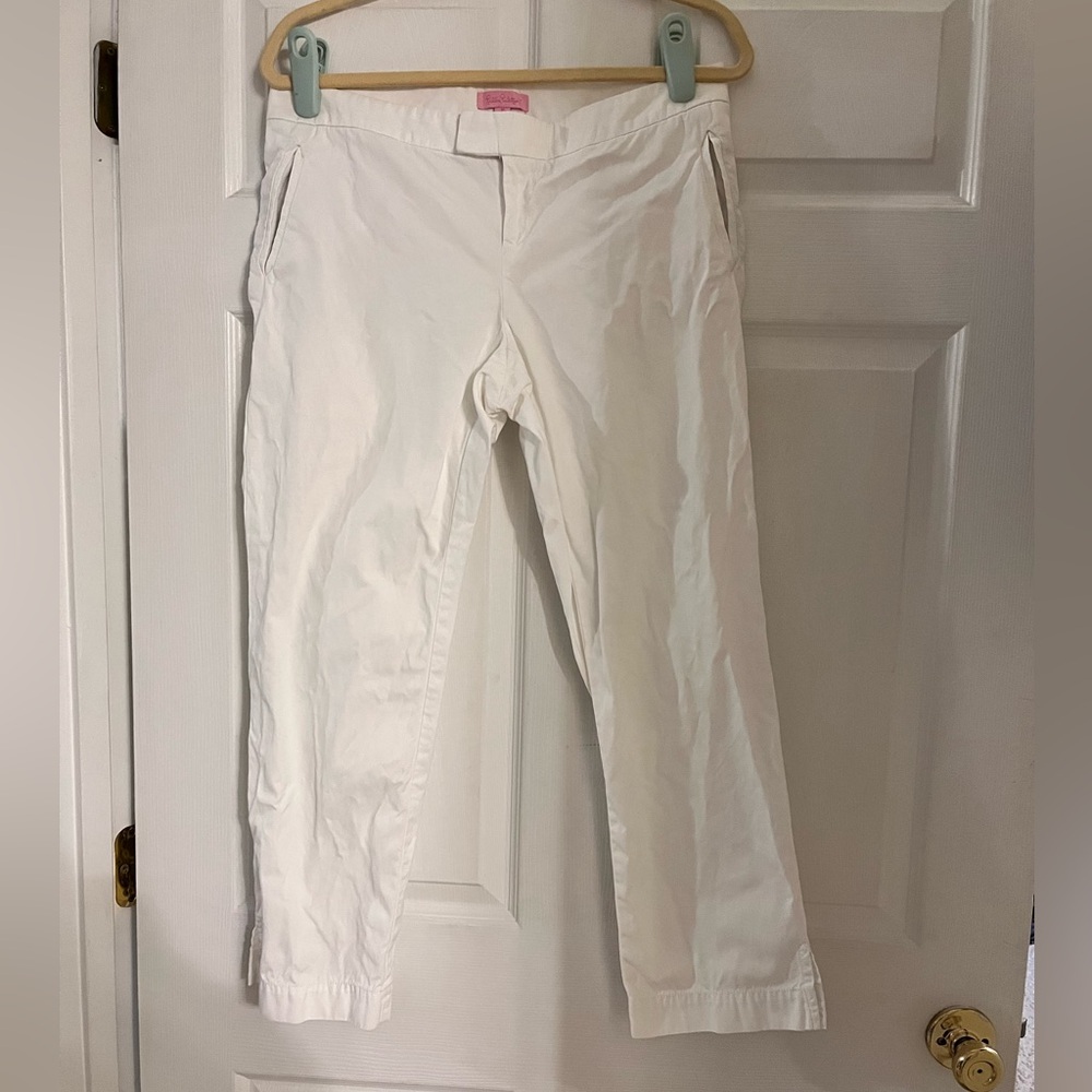 Lilly Pulitzer ankle cropped white chino cotton pants women’s size 10‎